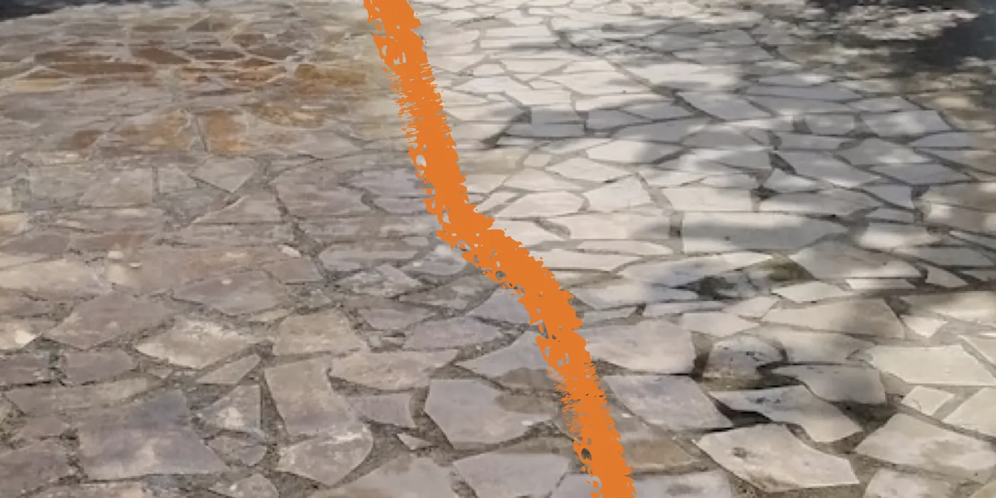 Cette image décomposée en deux parties montre une terrasse avant et après traitement.